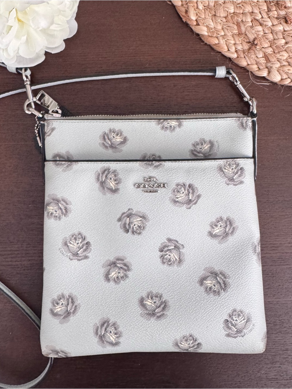 Coach Light Blue Floral Crossbody Bag 🌸